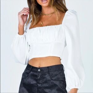 PRINCESS POLLY | Ariah White Puff Sleeve Peasant Style Crop Top Women’s Size 2